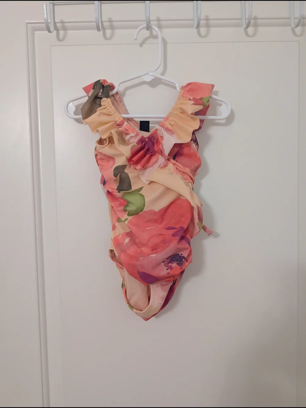 Baby Gap Coral Floral Rouche Swim Suit With Ruffle Detail